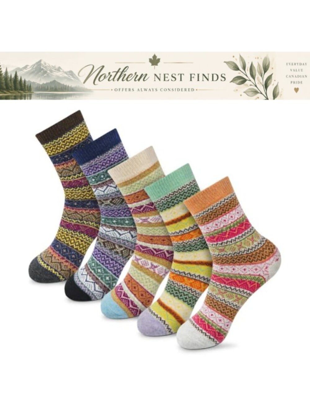 Womens Wool Blend Crew Socks 5 Pack Soft Warm Winter Casual Gift